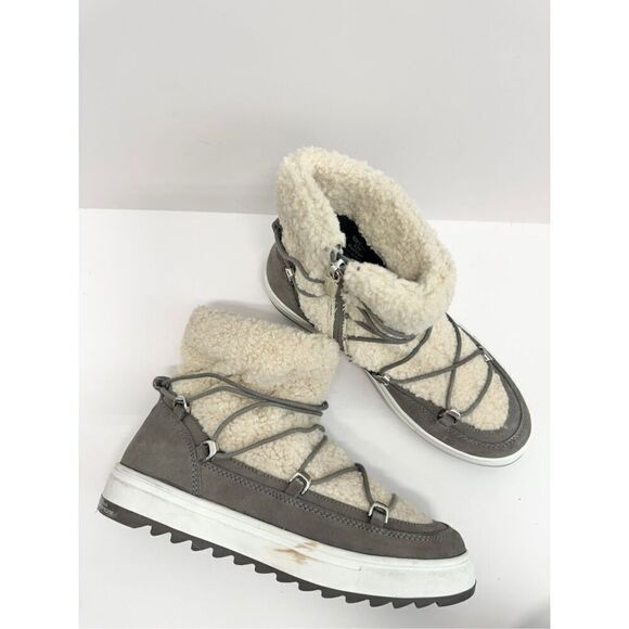Blondo Winter Boot Size 9.5 Waterproof Gray Cream Suede Shearling Upper Lace Up - Picture 5 of 11
